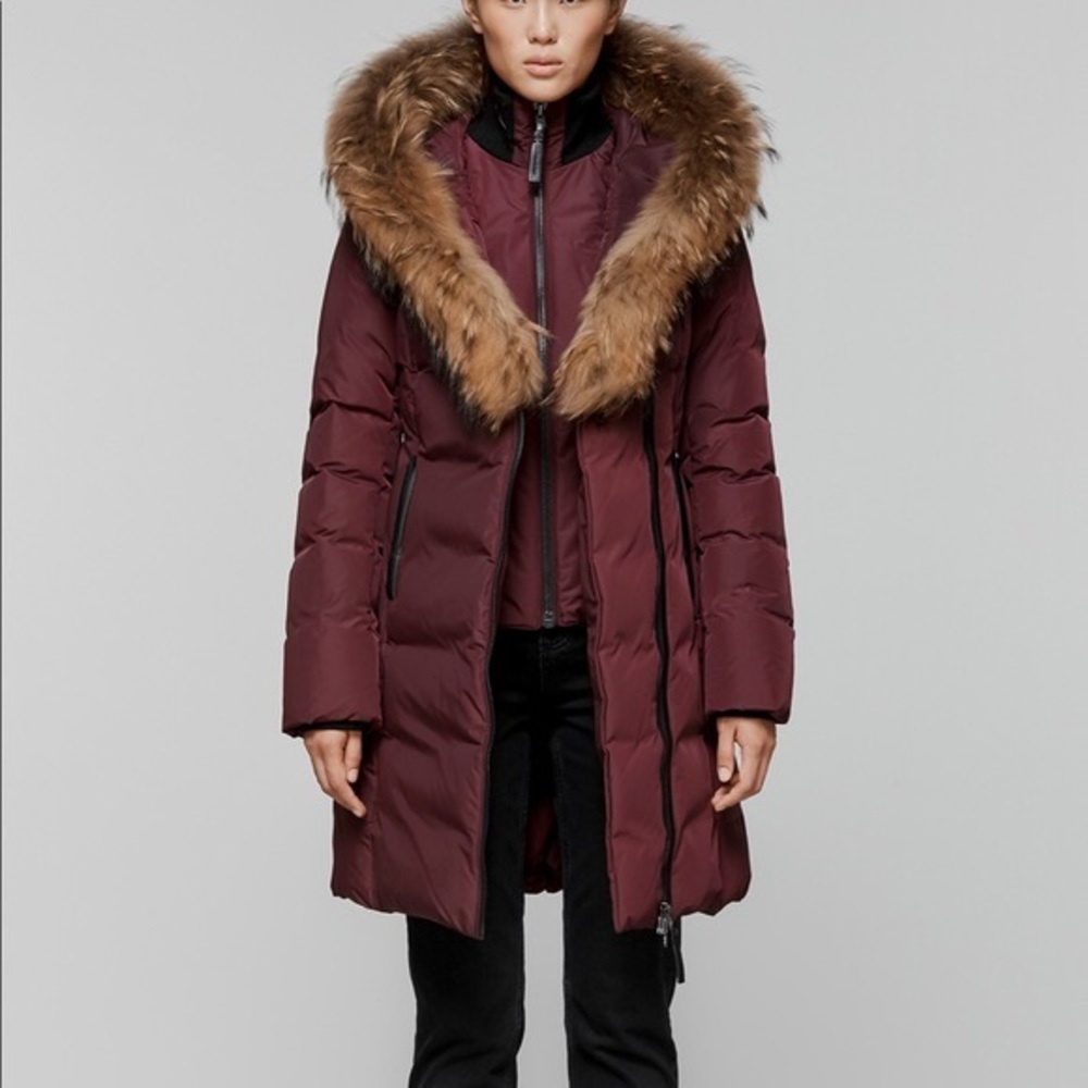 Women's Burgundy Fur-Trimmed Parka